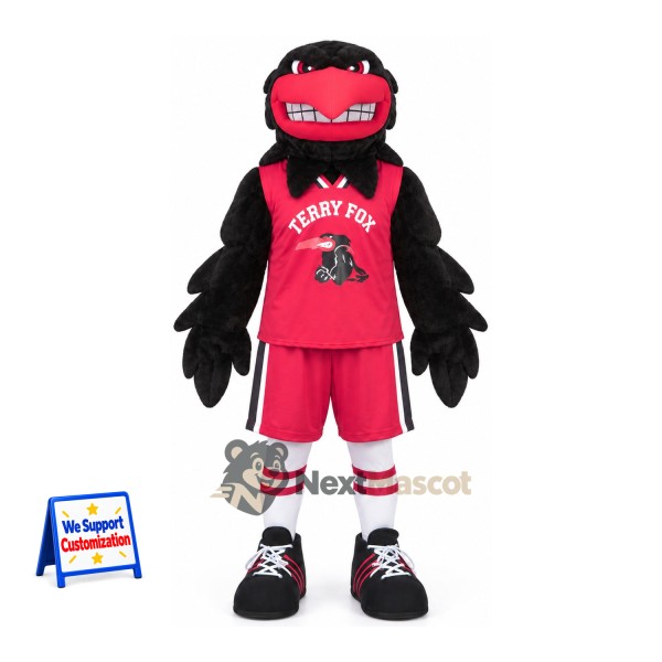 Raven Mascot Costume - Black, Red Uniform