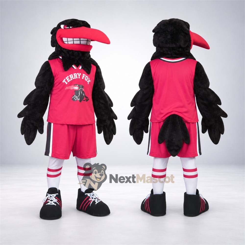 Raven Mascot Costume - Black, Red Uniform Raven Mascot Costume - Black, Red Uniform