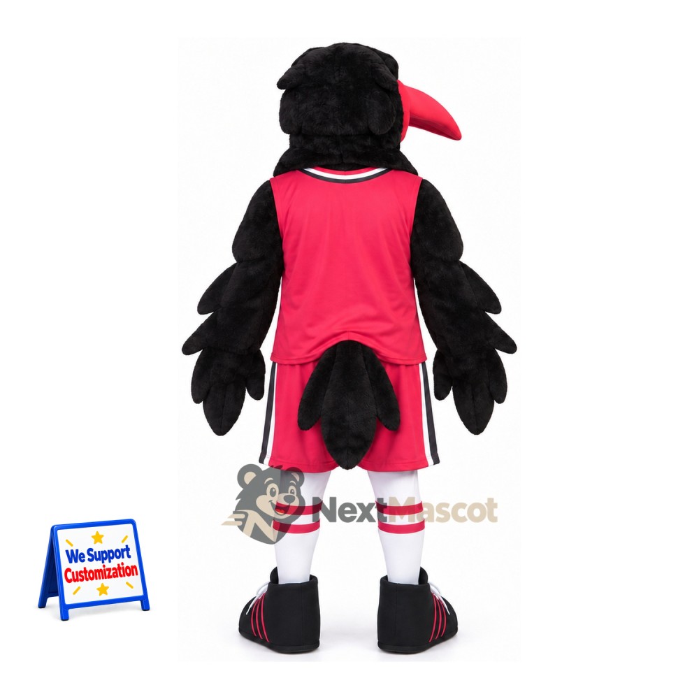 Raven Mascot Costume - Black, Red Uniform Raven Mascot Costume - Black, Red Uniform