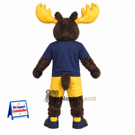 Moose Mascot Costume - Navy Shirt and Yellow Shorts Moose Mascot Costume - Navy Shirt and Yellow Shorts