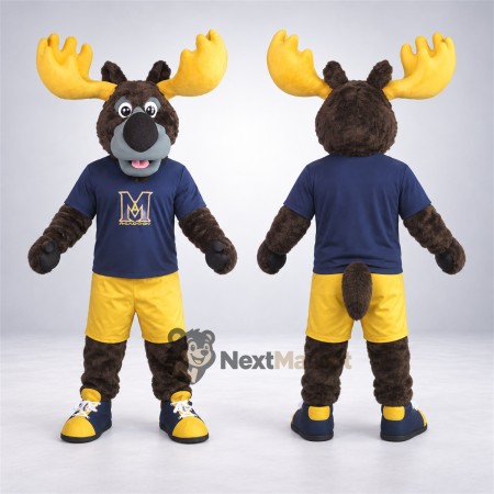 Moose Mascot Costume - Navy Shirt and Yellow Shorts Moose Mascot Costume - Navy Shirt and Yellow Shorts