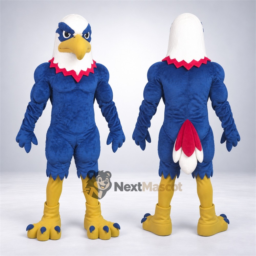 Eagle Mascot Costume - Muscular, Blue Eagle Mascot Costume - Muscular, Blue