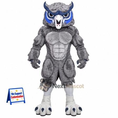 Owl Mascot Costume - Muscular, Gray Owl Mascot Costume - Muscular, Gray