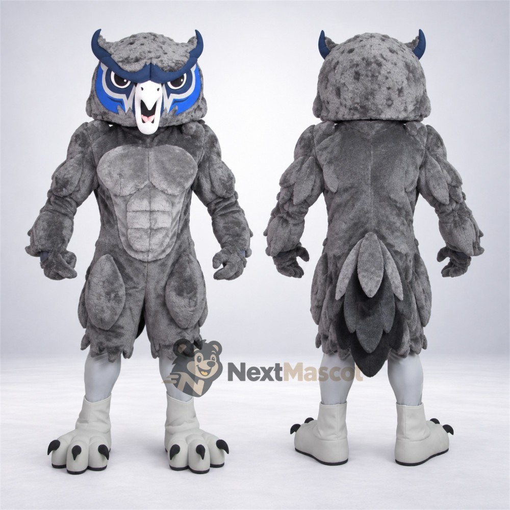 Owl Mascot Costume - Muscular, Gray Owl Mascot Costume - Muscular, Gray