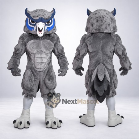 Owl Mascot Costume - Muscular, Gray Owl Mascot Costume - Muscular, Gray