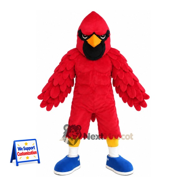 Cardinal Mascot Costume - Red, Blue Shoes