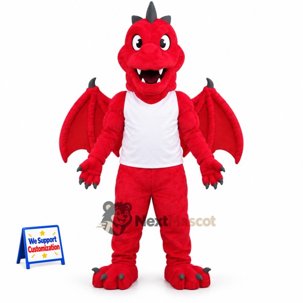 Dragon Mascot Costume - Red, White Shirt