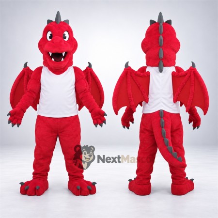Dragon Mascot Costume - Red, White Shirt Dragon Mascot Costume - Red, White Shirt