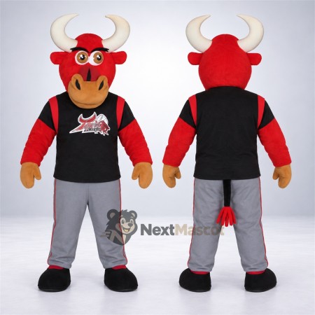 Bull Mascot Costume - Red, Black Shirt and Gray Pants Bull Mascot Costume - Red, Black Shirt and Gray Pants