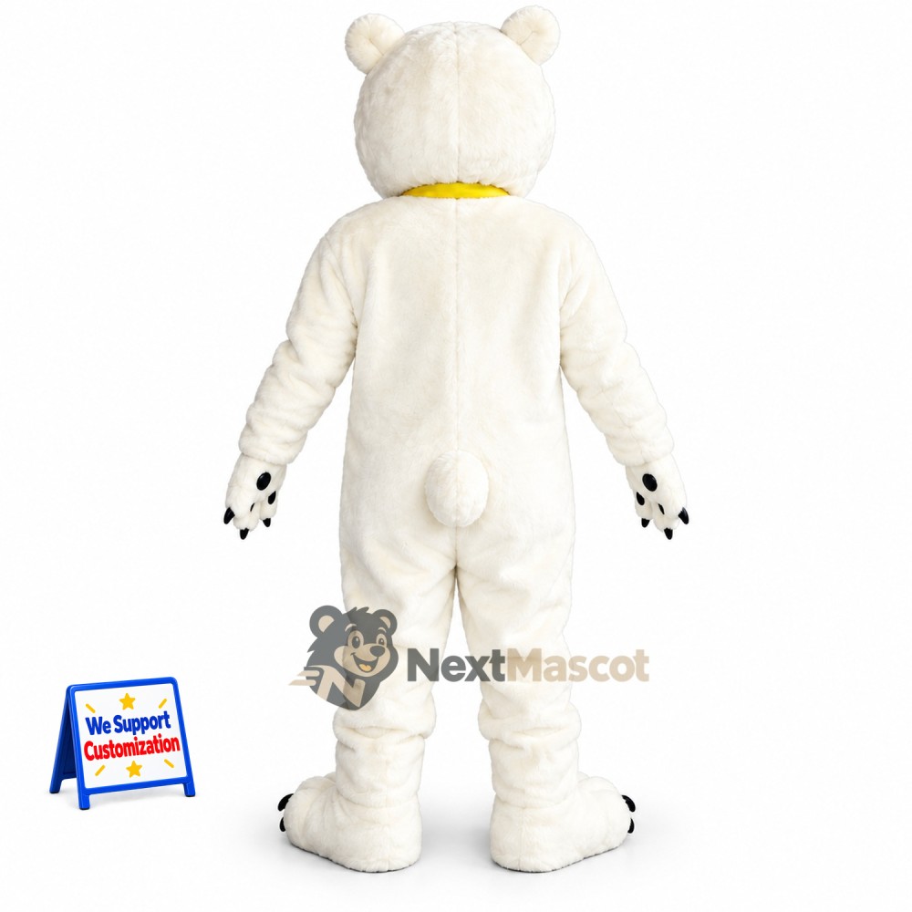 Bear Mascot Costume - White, Tie Bear Mascot Costume - White, Tie