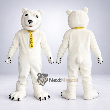 Bear Mascot Costume - White, Tie Bear Mascot Costume - White, Tie