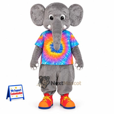 Elephant Mascot Costume - Tie Dye Shirt Elephant Mascot Costume - Tie Dye Shirt