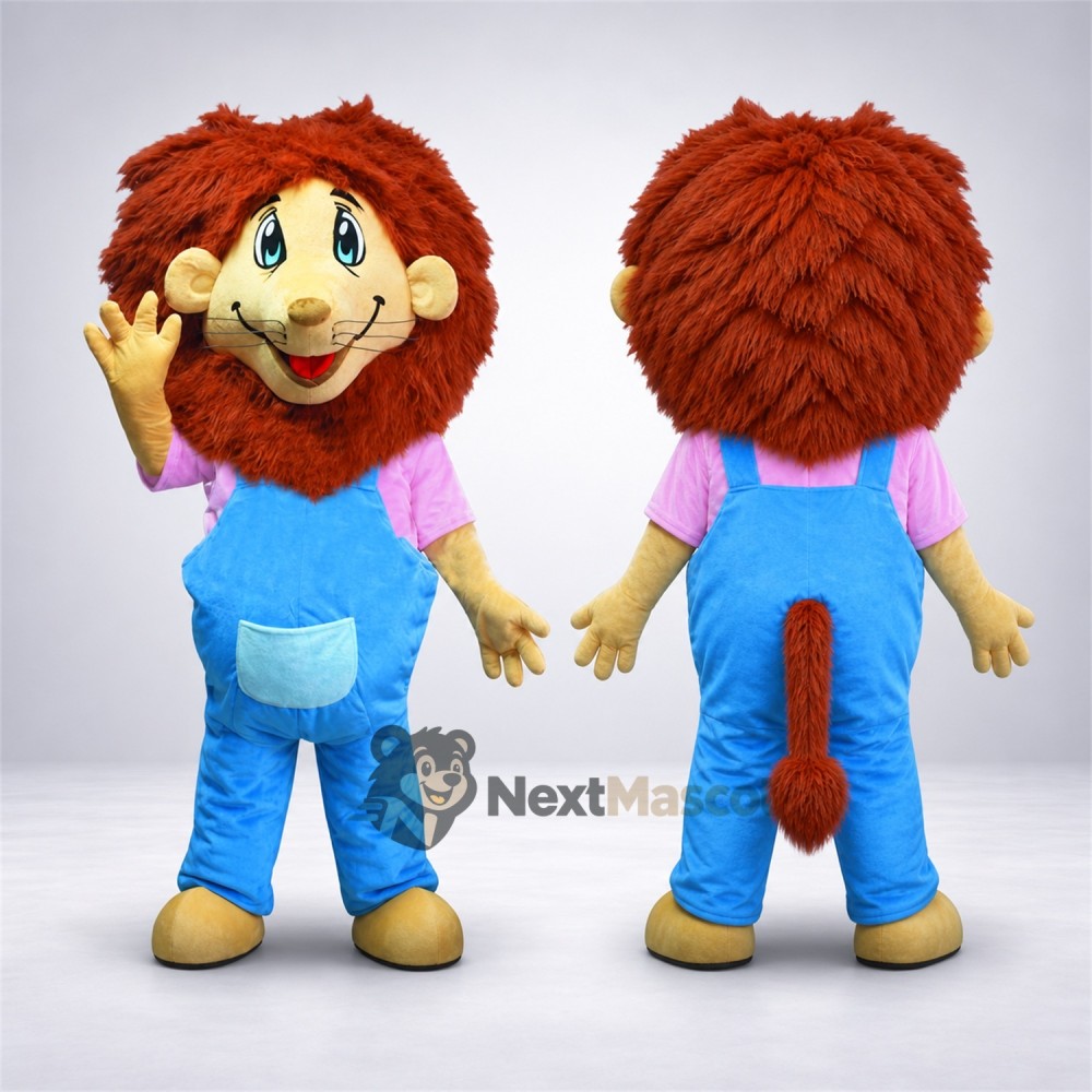 Lion Mascot Costume - Blue Overalls Lion Mascot Costume - Blue Overalls