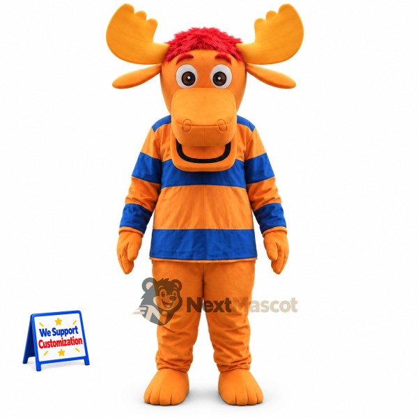 Moose Mascot Costume - Striped Shirt