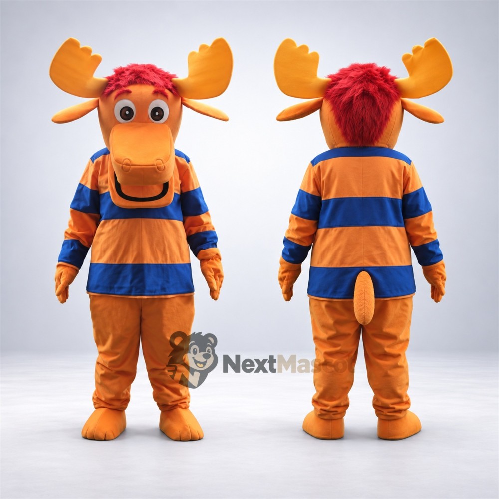 Moose Mascot Costume - Striped Shirt Moose Mascot Costume - Striped Shirt