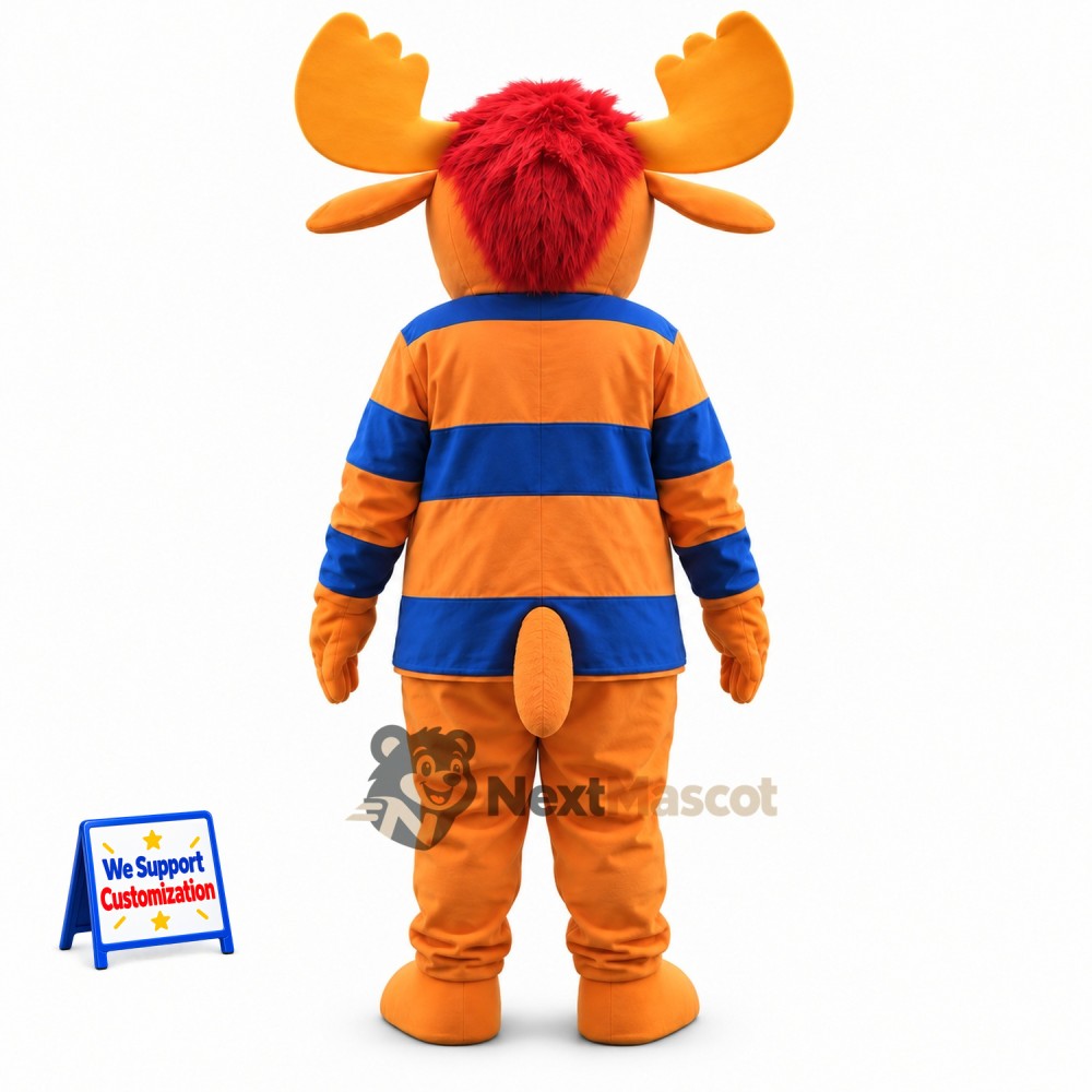 Moose Mascot Costume - Striped Shirt Moose Mascot Costume - Striped Shirt