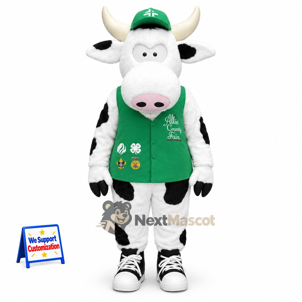 Cow Mascot Costume - Green Vest Cow Mascot Costume - Green Vest