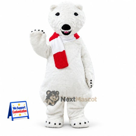 Polar Bear Mascot Costume - Red Scarf Polar Bear Mascot Costume - Red Scarf