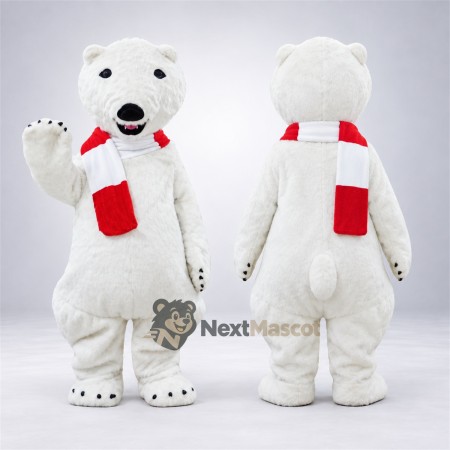 Polar Bear Mascot Costume - Red Scarf Polar Bear Mascot Costume - Red Scarf