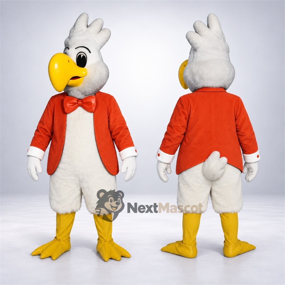 Chicken Mascot Costume - White, Red Jacket Chicken Mascot Costume - White, Red Jacket