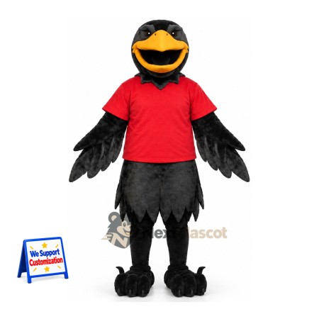 Raven Mascot Costume - Black, Red Shirt Raven Mascot Costume - Black, Red Shirt