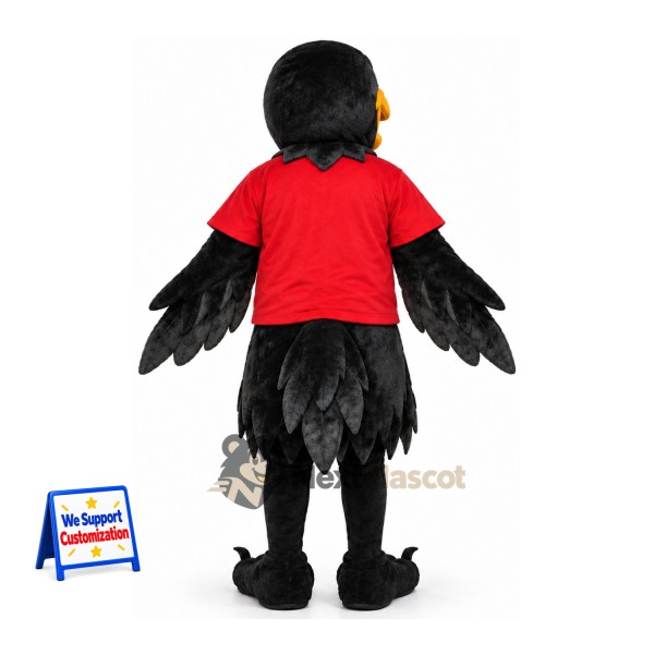 Raven Mascot Costume - Black, Red Shirt Raven Mascot Costume - Black, Red Shirt