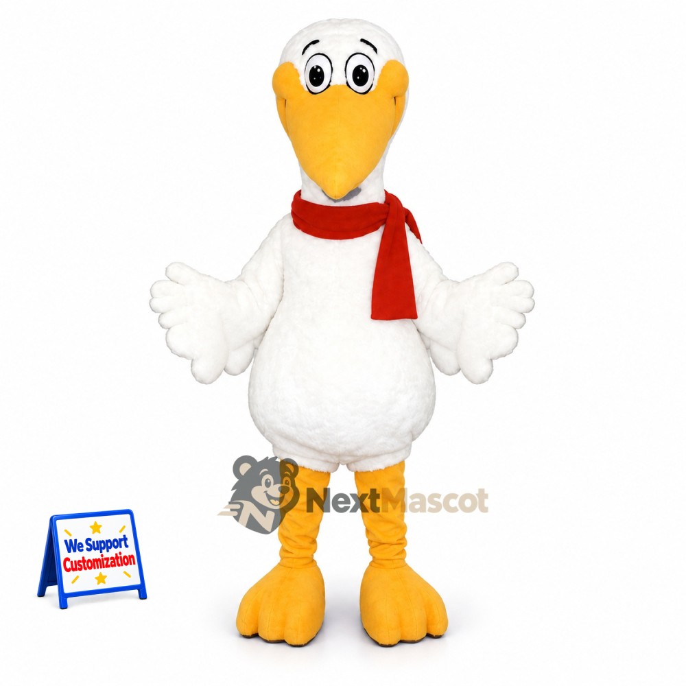 Goose Mascot Costume - White, Red Scarf Goose Mascot Costume - White, Red Scarf
