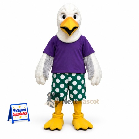 Eagle Mascot Costume - White, Purple Shirt Eagle Mascot Costume - White, Purple Shirt