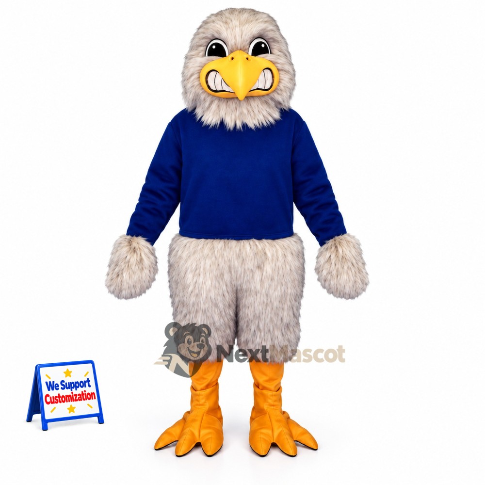 Bird Mascot Costume - Gray, Blue Shirt Bird Mascot Costume - Gray, Blue Shirt