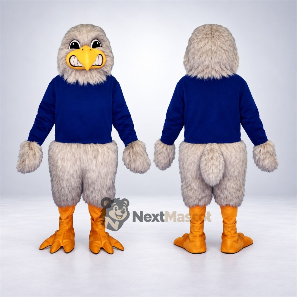 Bird Mascot Costume - Gray, Blue Shirt Bird Mascot Costume - Gray, Blue Shirt
