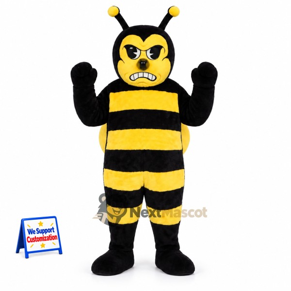 Bee Mascot Costume - Muscular, Yellow, Rounded Antennae