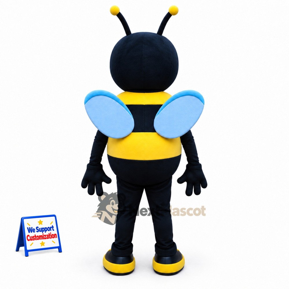 Bee Mascot Costume - Yellow, Blue Wings and Blue Antennae Bee Mascot Costume - Yellow, Blue Wings and Blue Antennae