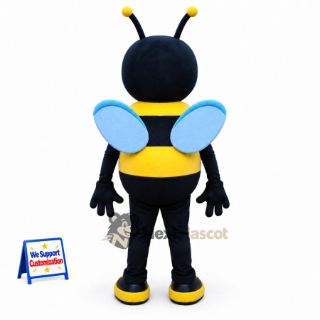 Bee Mascot Costume - Yellow, Blue Wings and Blue Antennae Bee Mascot Costume - Yellow, Blue Wings and Blue Antennae