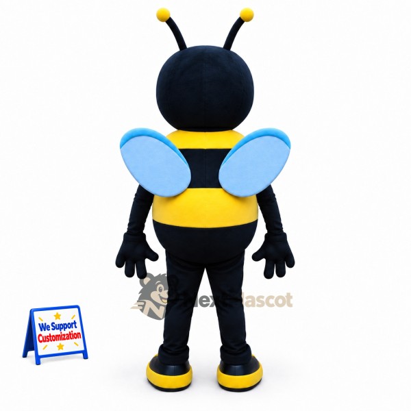 Bee Mascot Costume - Yellow, Blue Wings and Blue Antennae Bee Mascot Costume - Yellow, Blue Wings and Blue Antennae