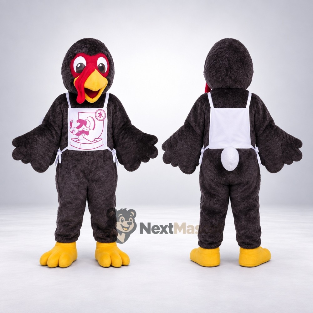 Turkey Mascot Costume - Black, White Apron Turkey Mascot Costume - Black, White Apron