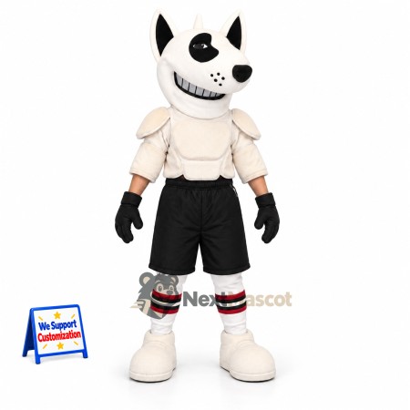 Dog Mascot Costume - White, Hockey Gear Dog Mascot Costume - White, Hockey Gear