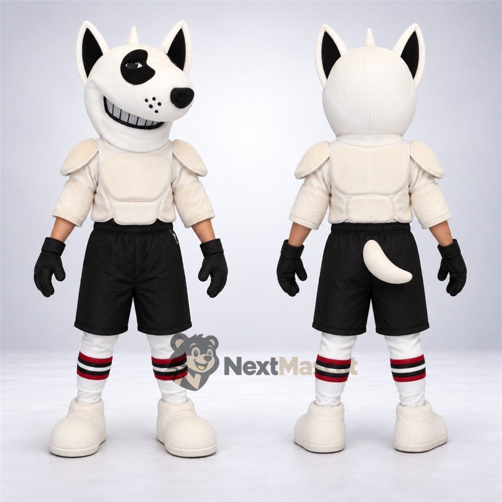 Dog Mascot Costume - White, Hockey Gear Dog Mascot Costume - White, Hockey Gear