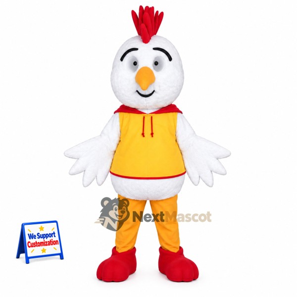Chicken Mascot Costume - White, Yellow Hoodie