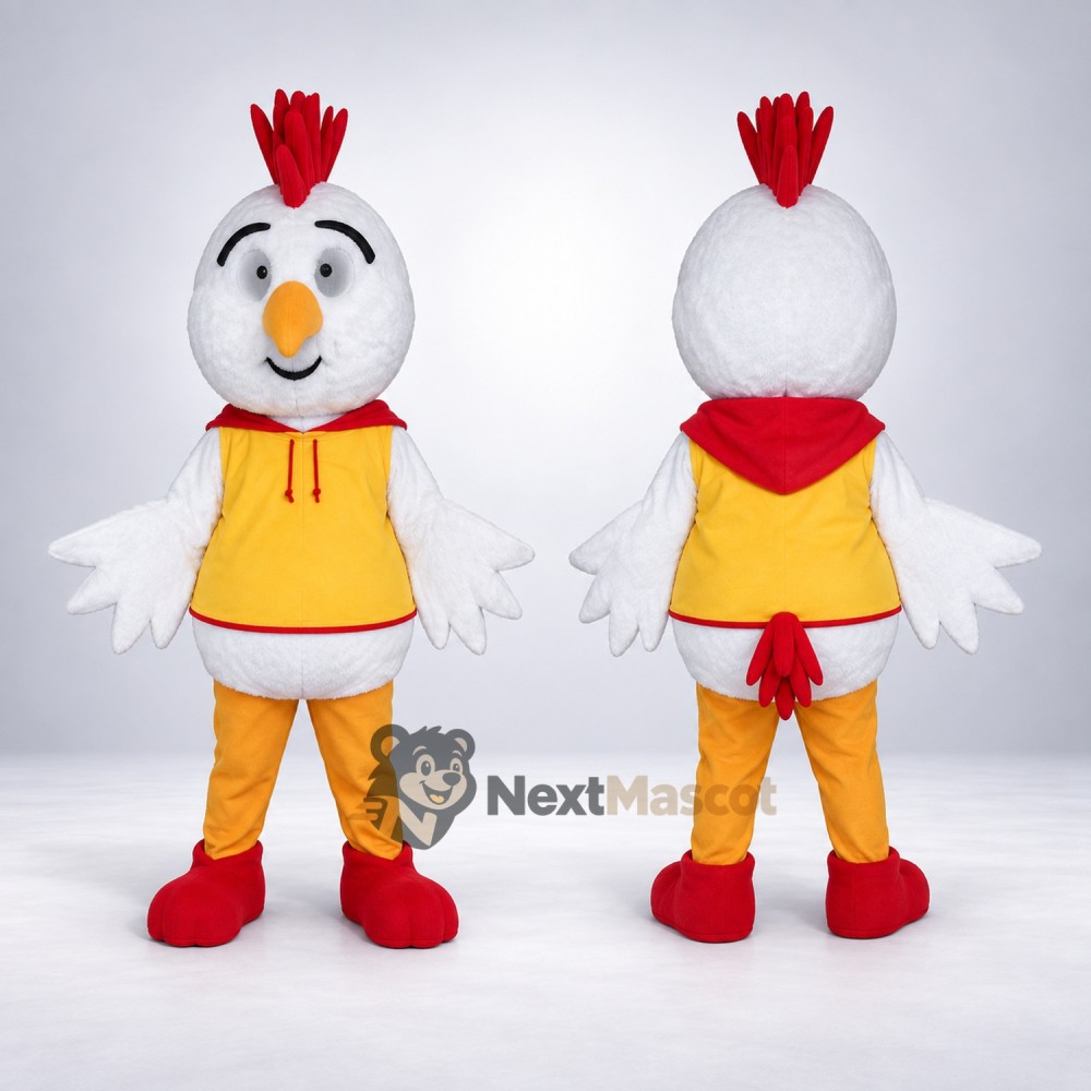 Chicken Mascot Costume - White, Yellow Hoodie Chicken Mascot Costume - White, Yellow Hoodie