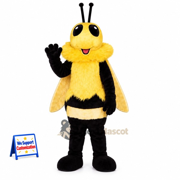 Bee Mascot Costume - Yellow, Two Long Black Antennae