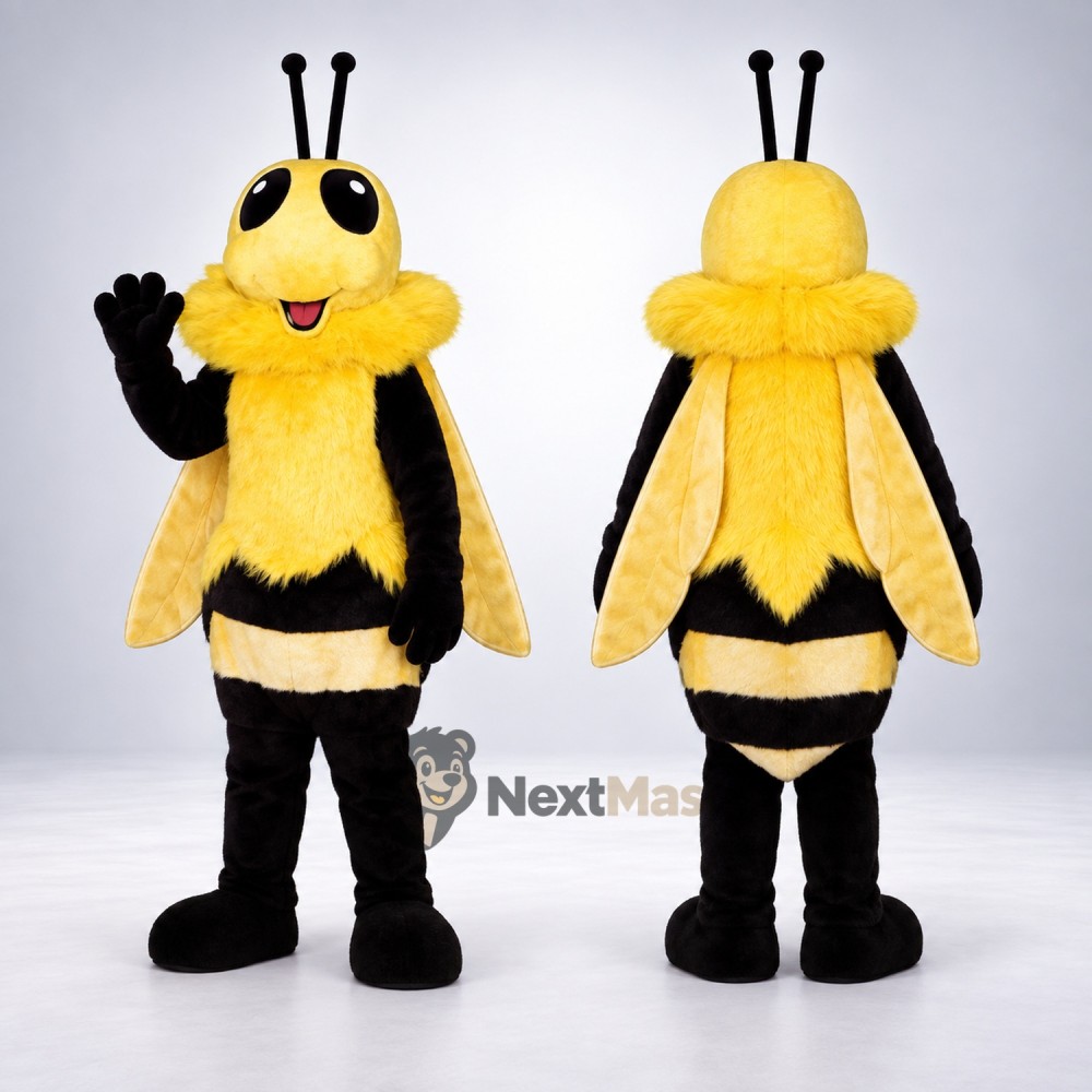 Bee Mascot Costume - Yellow, Two Long Black Antennae Bee Mascot Costume - Yellow, Two Long Black Antennae