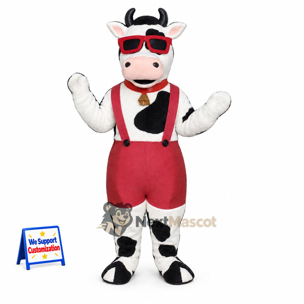 Cow Mascot Costume - Red Overalls Cow Mascot Costume - Red Overalls