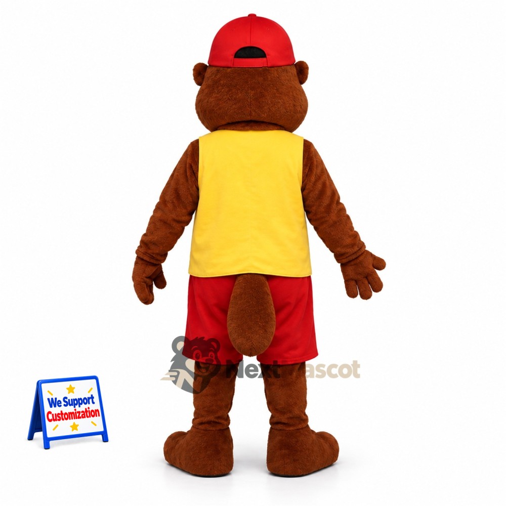 Beaver Mascot Costume - Yellow Vest and Red Cap Beaver Mascot Costume - Yellow Vest and Red Cap