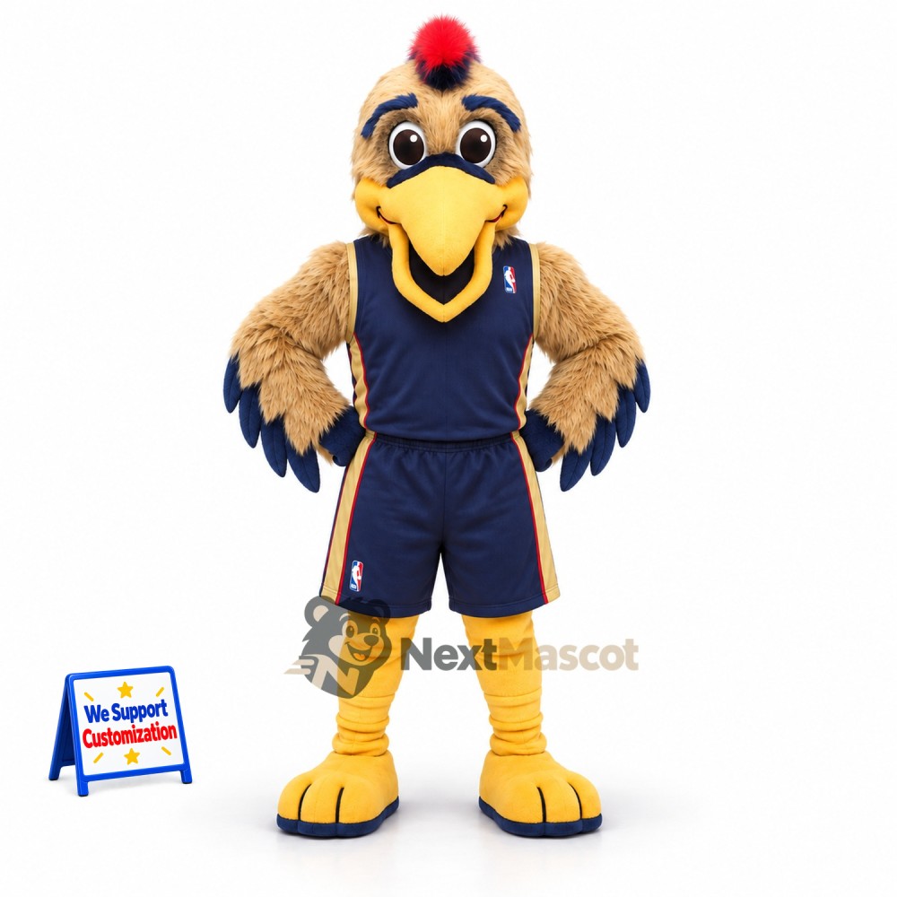 Rooster Mascot Costume - Brown, Navy Uniform Rooster Mascot Costume - Brown, Navy Uniform