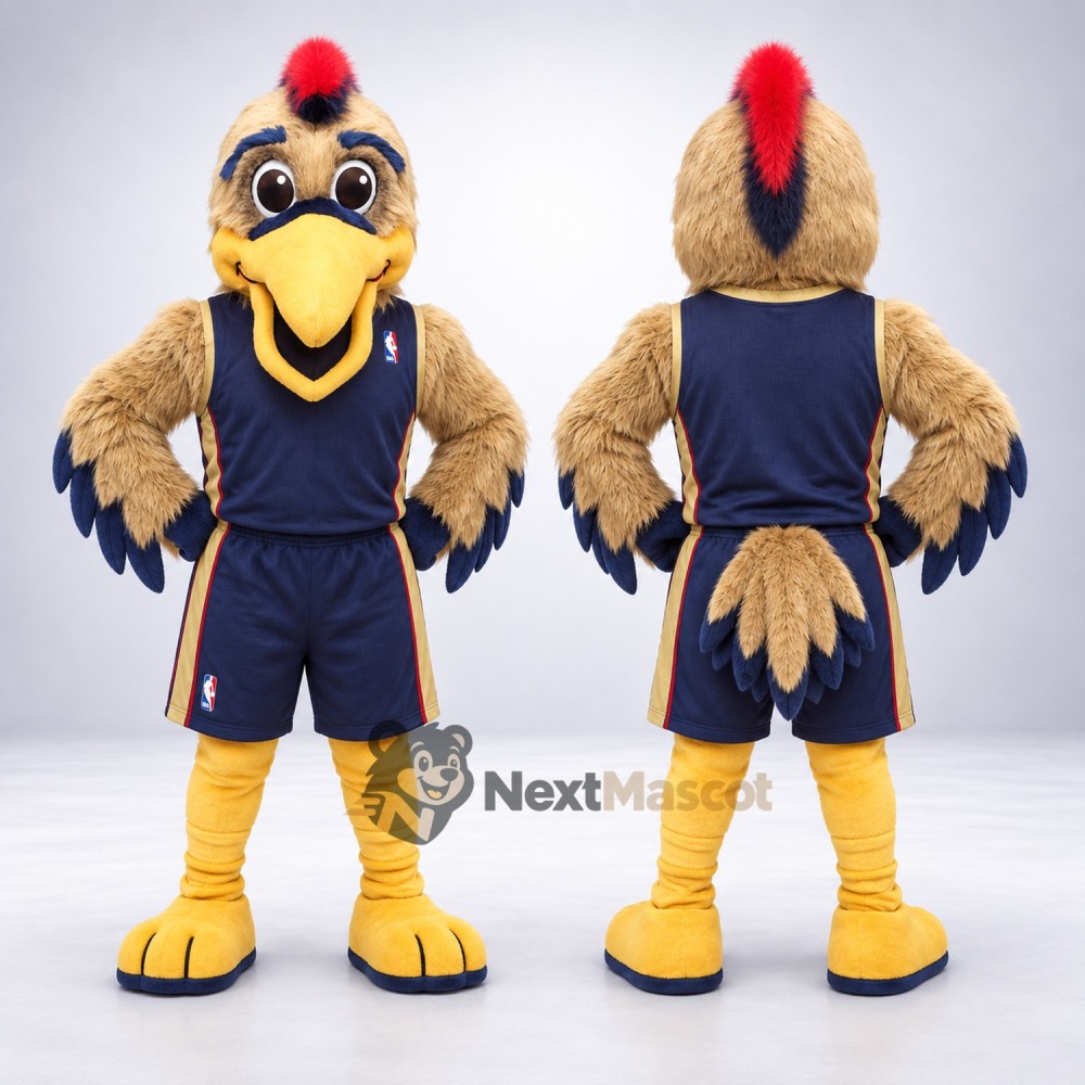 Rooster Mascot Costume - Brown, Navy Uniform Rooster Mascot Costume - Brown, Navy Uniform