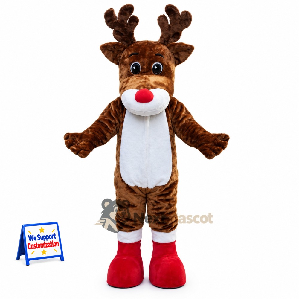 Reindeer Mascot Costume - Red Boots for Christmas Parades Reindeer Mascot Costume - Red Boots for Christmas Parades