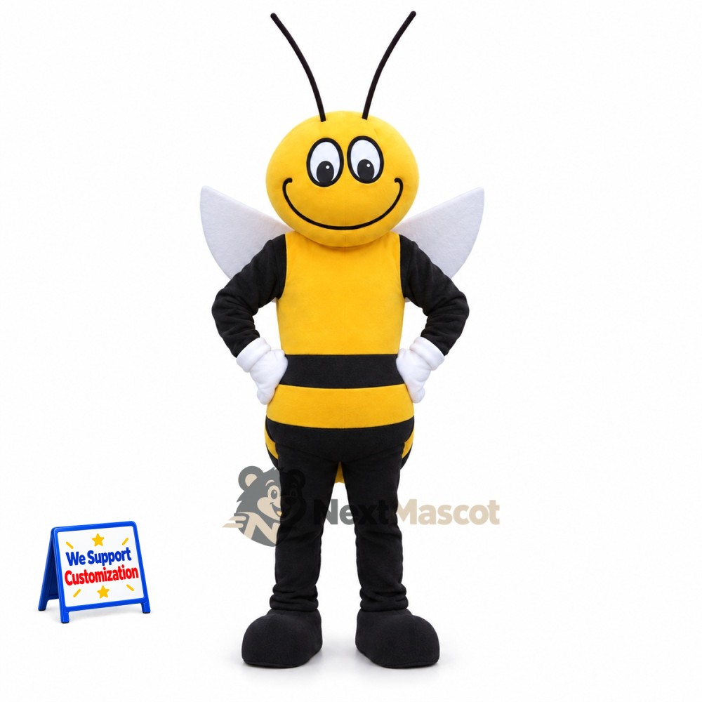 Bee Mascot Costume - Yellow, White Wings and White Gloves Bee Mascot Costume - Yellow, White Wings and White Gloves