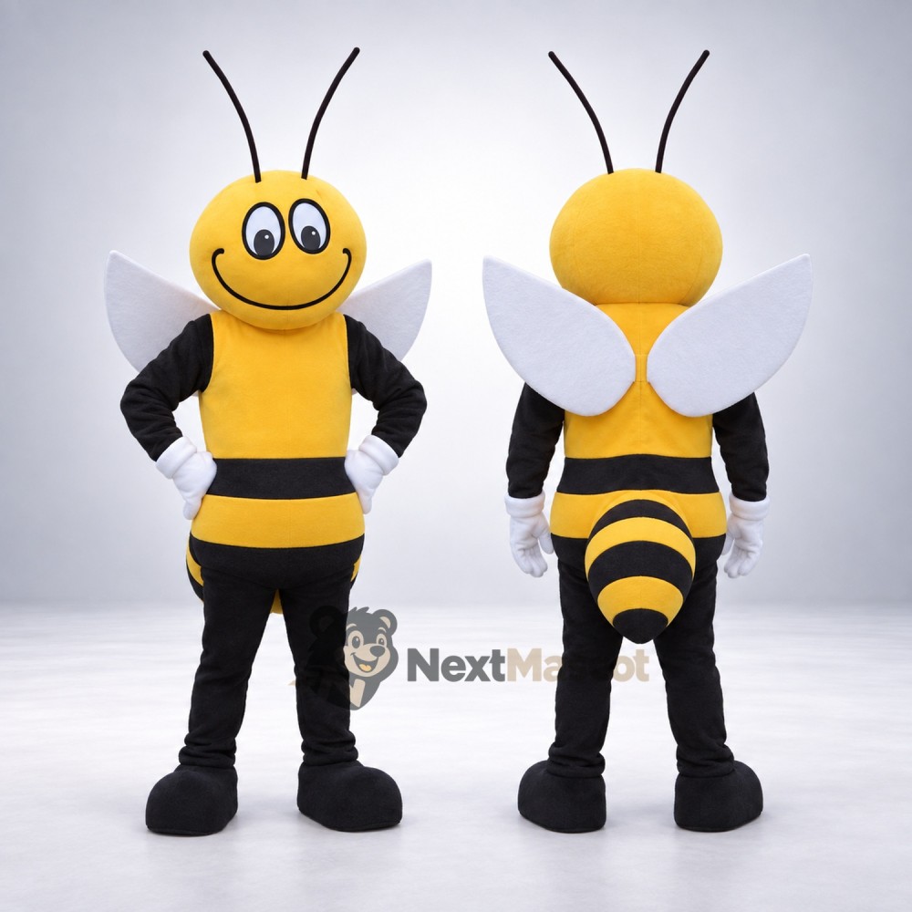 Bee Mascot Costume - Yellow, White Wings and White Gloves Bee Mascot Costume - Yellow, White Wings and White Gloves