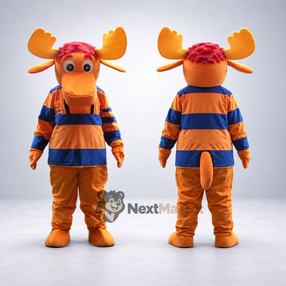 Moose Mascot Costume - Striped Shirt for Parades Moose Mascot Costume - Striped Shirt for Parades