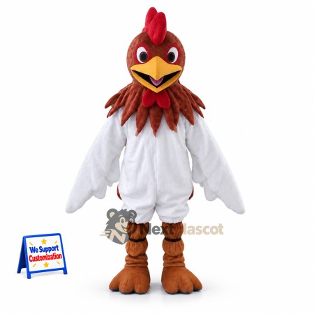Rooster Mascot Costume - White, Brown Neck for School Events Rooster Mascot Costume - White, Brown Neck for School Events